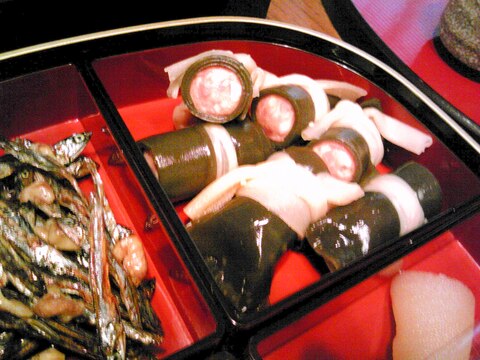 ウインナーで昆布巻き